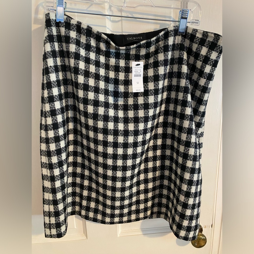 Talbots black and white checked skirt